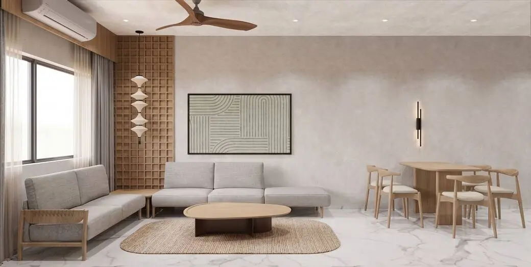 Bright contemporary interior with warm natural finishes